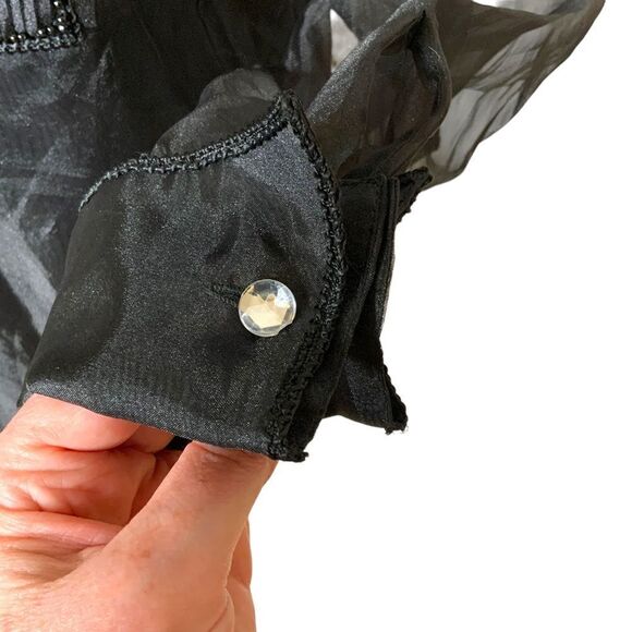 VINTAGE ISHYU black button front blouse size S - Picture 6 of 11